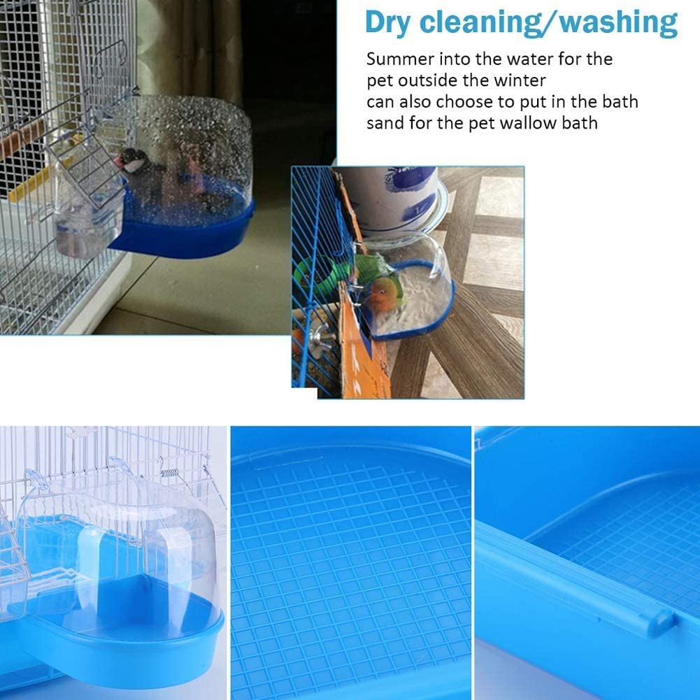 OOTDTY Bird Bath Box Bird Cage Accessory Supplies Bathing Parakeet Caged Bird Bathing Tub with Water Injector for Pet Small Birds Canary Budgies Parrot Parakeet Finch Canary Parrot Lovebird (Blue) Animals & Pet Supplies > Pet Supplies > Bird Supplies > Bird Cage Accessories OOTDTY   