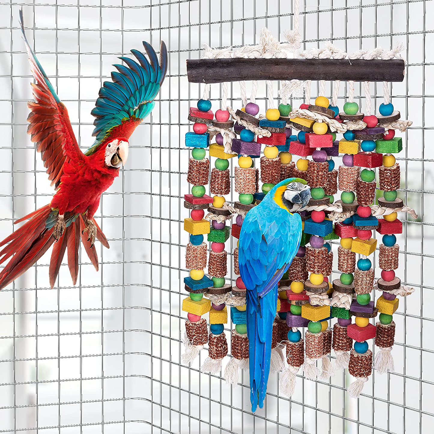Wehhbtye Super Large Bird Parrot Macaw Chewing Toy-27''X11'' Multicolor Natural Wood Block Knot Bird Bite Tearing Toy,Parrot Corn Cob Chewing Toy for Macaws Cokatoos,African Grey,All Amazona Parrot