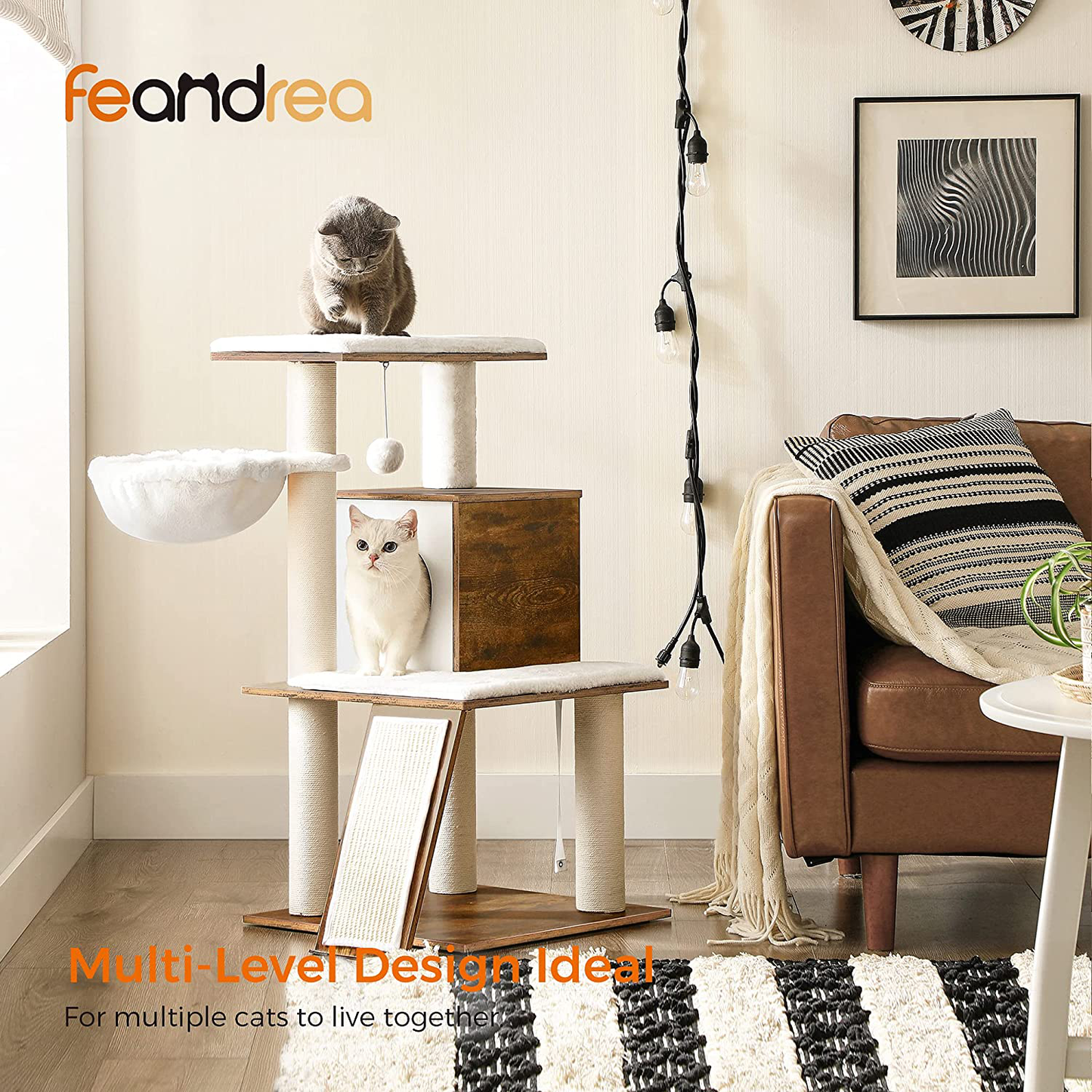 FEANDREA Cat Tree, Modern Cat Tower, Wood Cat Condo Furniture with Scratching Posts for Large/Small Cats，37.8 Inches, Walnut Color UPCT071H01 Animals & Pet Supplies > Pet Supplies > Cat Supplies > Cat Furniture FEANDREA   