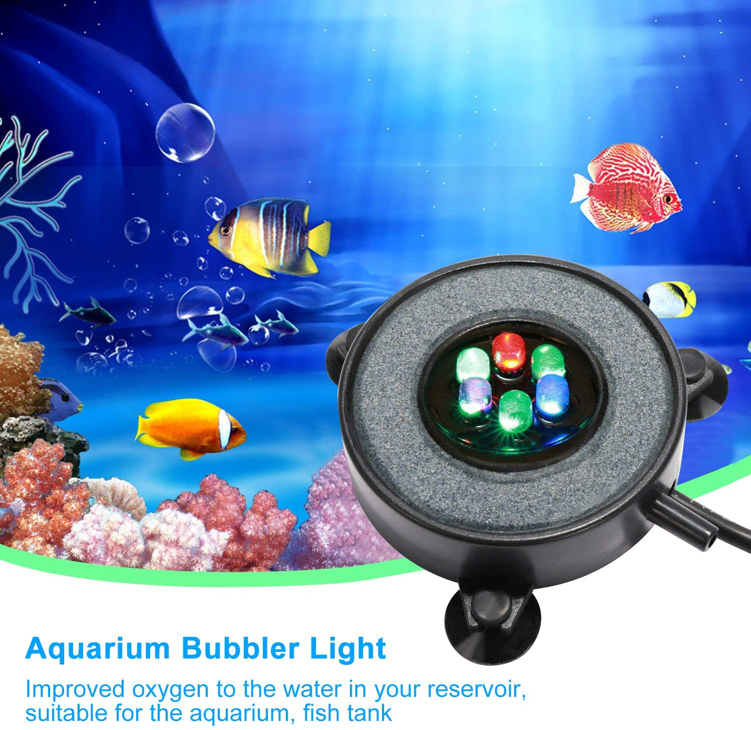DXCEL LED Aquarium Air Bubble Light Fish Tank Air Curtain Bubble Stone Disk with 6 Color Changing Leds