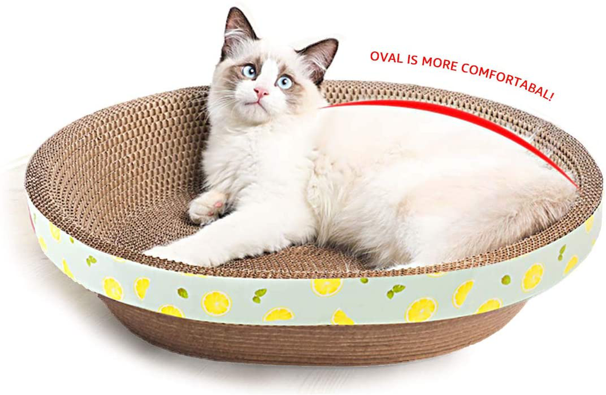Oval Cat Scratcher Lounge Cardboard Scratch Pad Large Cats Bed Scratching Box with Catnip, Furniture Protection Training Toy Animals & Pet Supplies > Pet Supplies > Cat Supplies > Cat Beds ROMOHOM 17.32 in x 13.58 in x 3.94in  