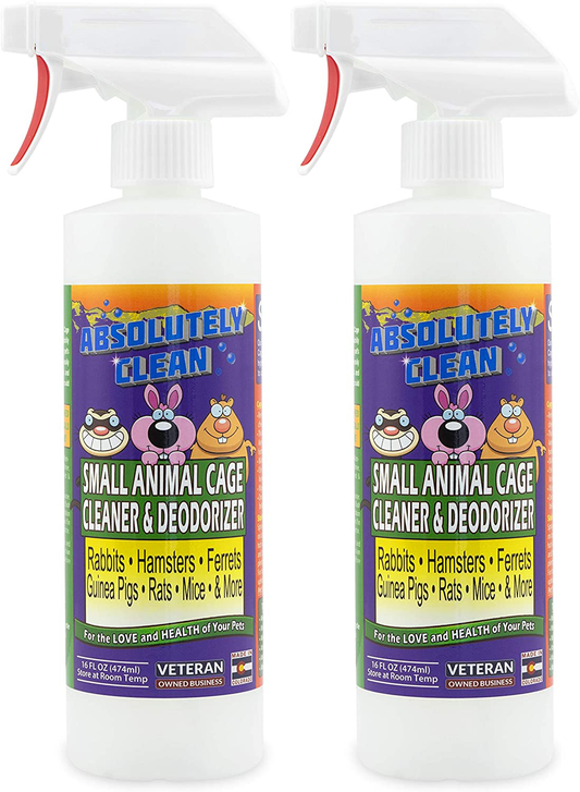 Amazing Small Animal Cage Cleaner - Just Spray/Wipe - Easily Removes Messes & Odors - Hamsters, Mice, Rats, Guinea Pigs, Ferrets - USA Made Animals & Pet Supplies > Pet Supplies > Small Animal Supplies > Small Animal Habitats & Cages Absolutely Clean 16oz 2pack  