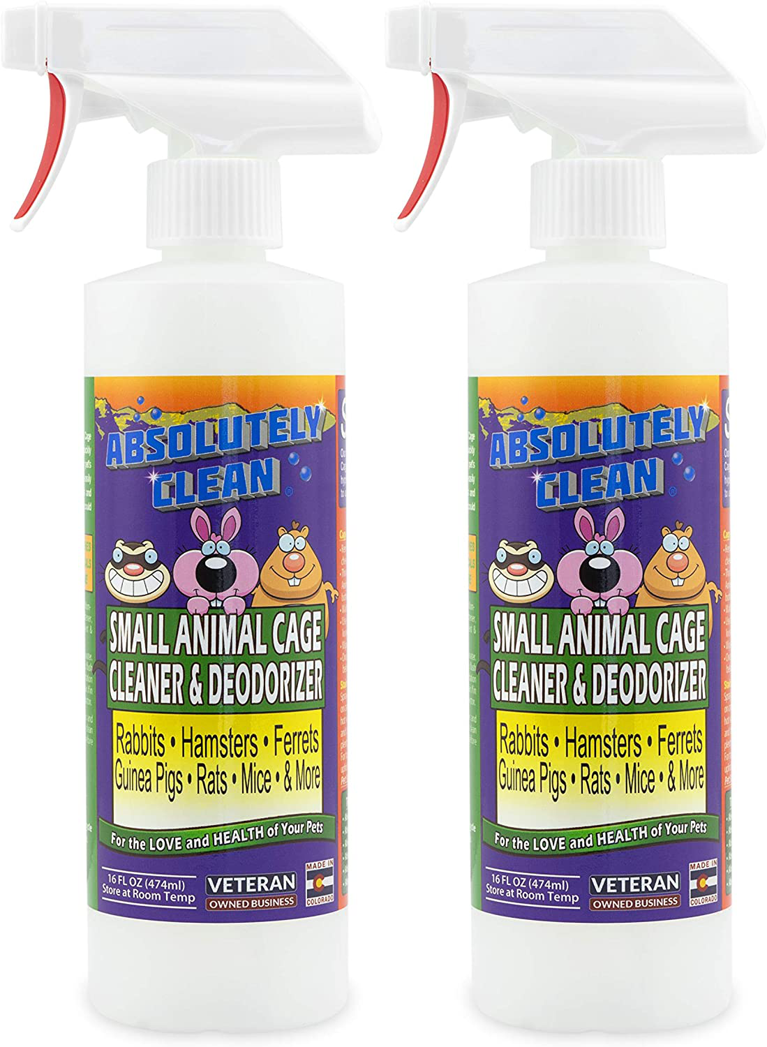 Amazing Small Animal Cage Cleaner - Just Spray/Wipe - Easily Removes Messes & Odors - Hamsters, Mice, Rats, Guinea Pigs, Ferrets - USA Made Animals & Pet Supplies > Pet Supplies > Small Animal Supplies > Small Animal Habitats & Cages Absolutely Clean 16oz 2pack  