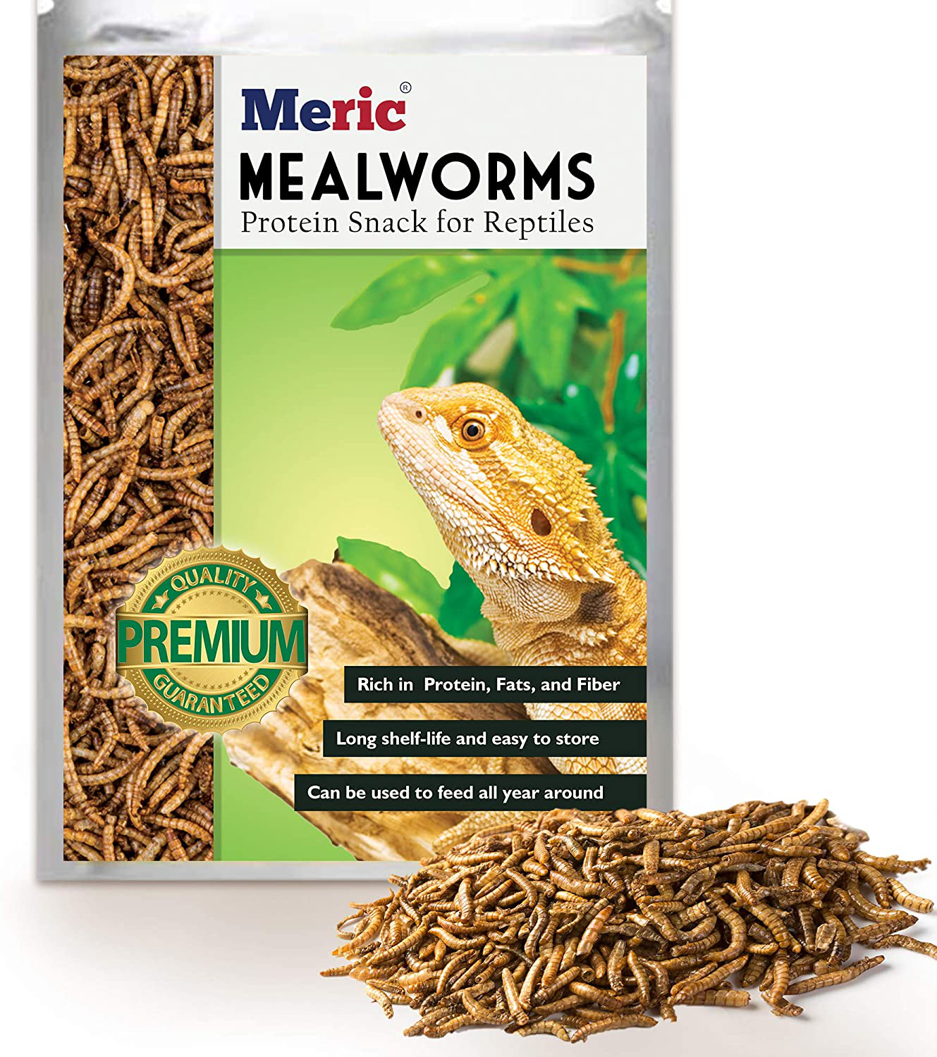 MERIC Mealworm for Reptiles, High Protein Snack for Lizards, Tortoises, Turtles, Snakes, Encourages Variety Feeding and Improved Health, Resealable Zip-Lock Packaging, 3.5 Oz. Animals & Pet Supplies > Pet Supplies > Reptile & Amphibian Supplies > Reptile & Amphibian Food Meric   