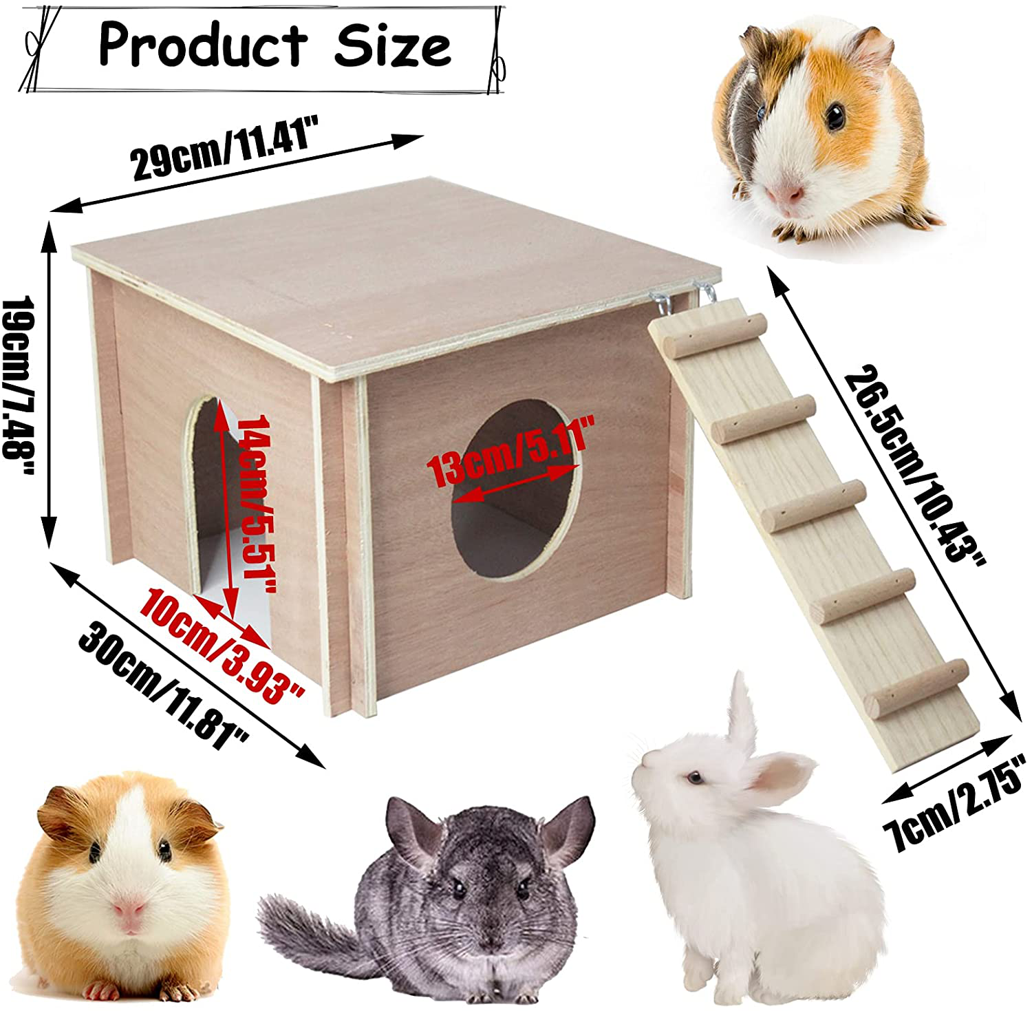 PINVNBY Wooden Guinea Pig Hideout Chinchilla House Hut with Windows Natural Handcrafted Detachable Hamsters Small Animal Hideout Habitat Cage Hut Chew Toy Animals & Pet Supplies > Pet Supplies > Small Animal Supplies > Small Animal Habitats & Cages PINVNBY   