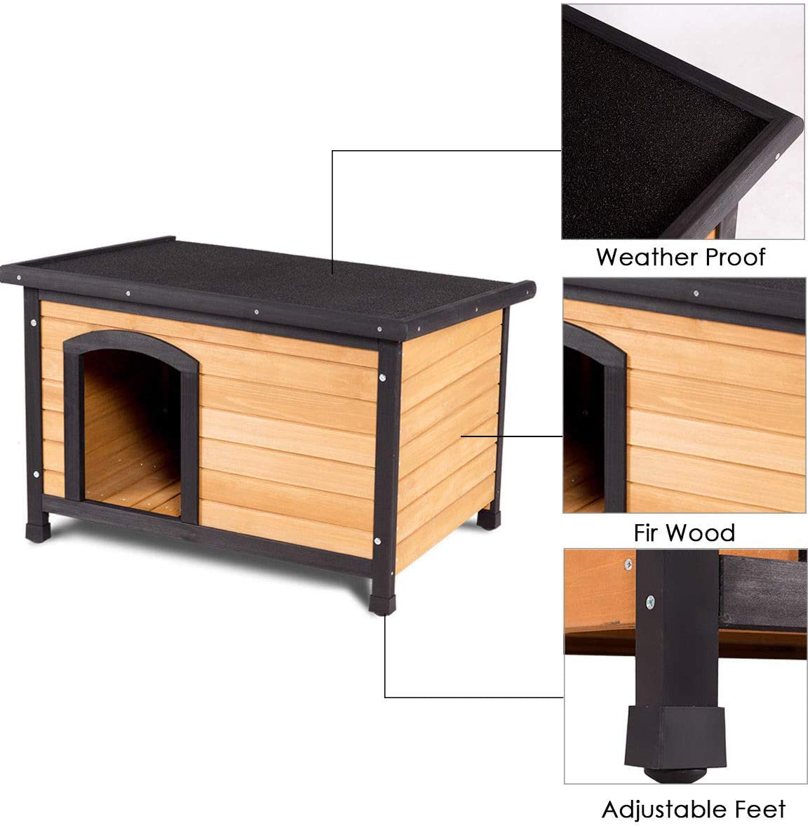 Tangkula Wooden Dog House Outdoor & Indoor Large Pet Shelter Pet House Home Extreme Weather Resistant Wood Log Cabin Dog House 2 Size Adjustable Feet (M/L) Animals & Pet Supplies > Pet Supplies > Dog Supplies > Dog Houses Tangkula   