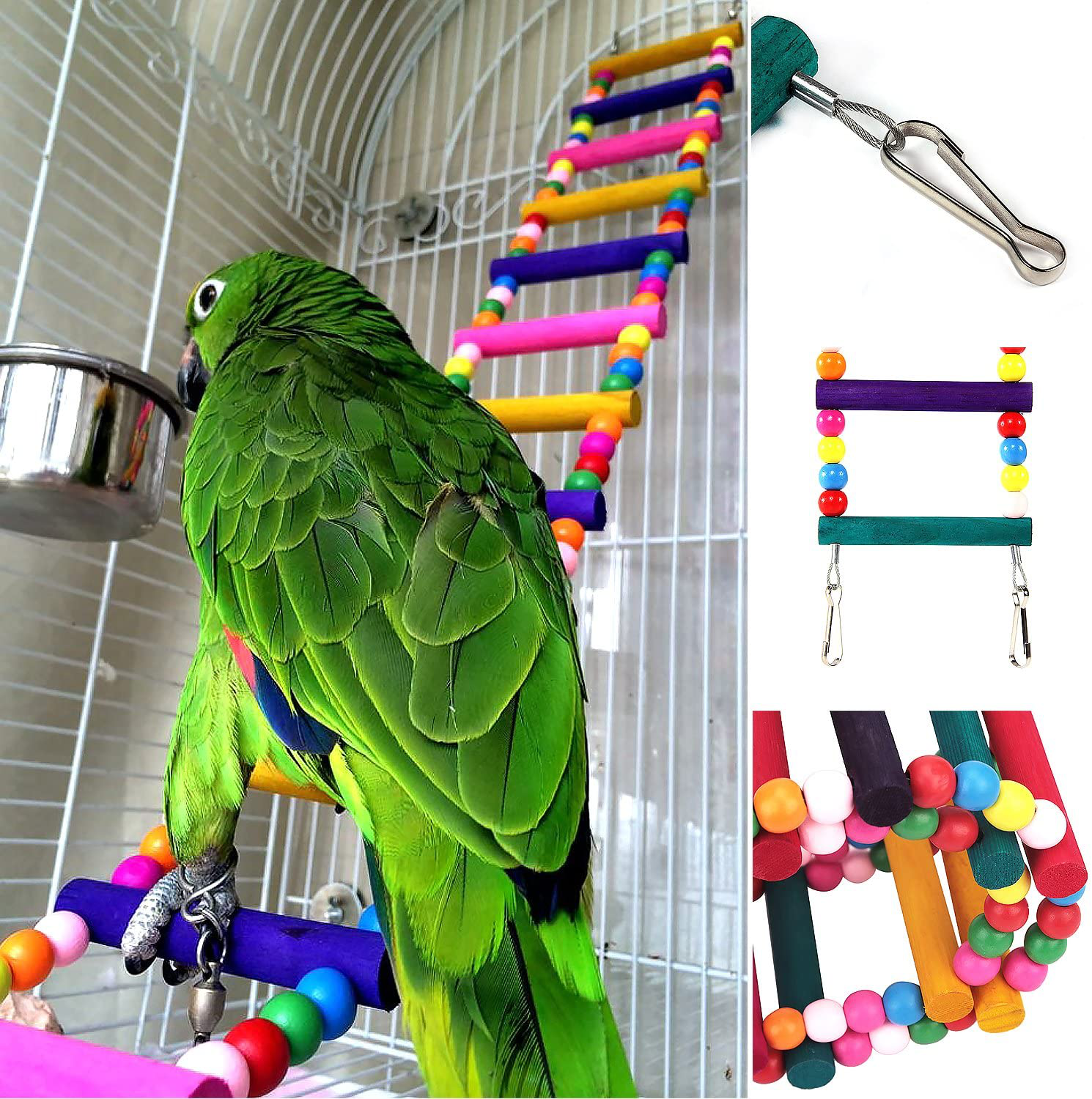 Bird Parrot Toys Ladders Swing Chewing Toys Hanging Pet Bird Cage Accessories Hammock Swing Toy for Small Parakeets Cockatiels, Lovebirds, Conures, Macaws, Lovebirds, Finches Animals & Pet Supplies > Pet Supplies > Bird Supplies > Bird Cage Accessories CoCogo   