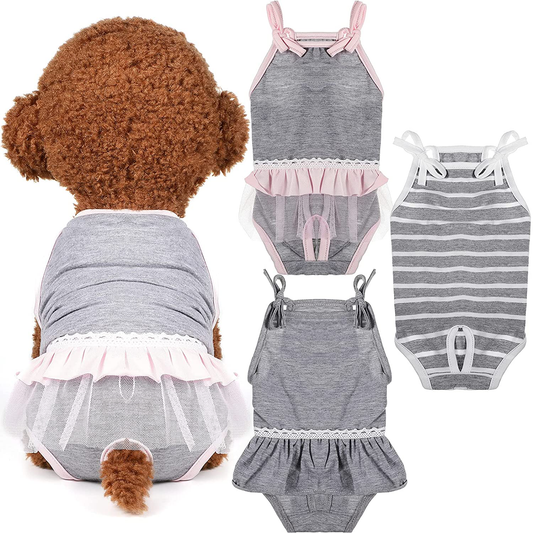 Frienda 3 Pieces Dog Diaper, Dog Sanitary with Adjustable Strap Suspender Pants, Jumpsuits Suspenders for Girl Dog Teddy Young Corgi French Bulldog Puppy Animals & Pet Supplies > Pet Supplies > Dog Supplies > Dog Diaper Pads & Liners Frienda XL  