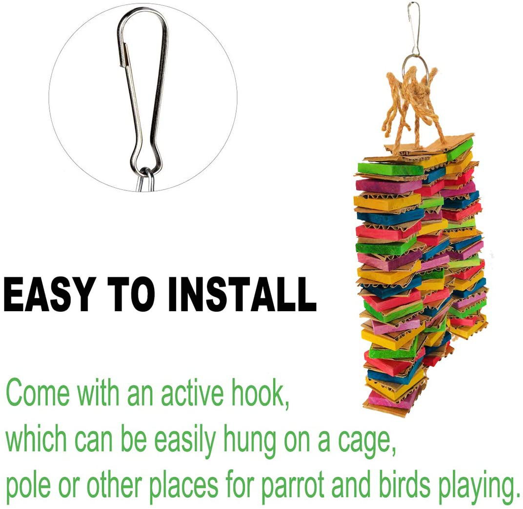 Parrot Toys for Medium Birds, Cardboard Bird Toys African Grey Parrot Toys, Natural Wooden Bird Cage Chewing Toy with Clip for Small Medium Parrots and Birds Cockatiel Conure