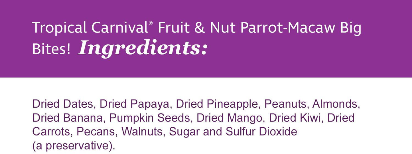 F.M. Brown'S Tropical Carnival Fruit and Nut Parrot-Macaw Big Bites. 10 Oz Bag - Foraging Treat with Fruits, Veggies, and In-Shell Nuts Animals & Pet Supplies > Pet Supplies > Bird Supplies > Bird Treats F.M.Brown's   