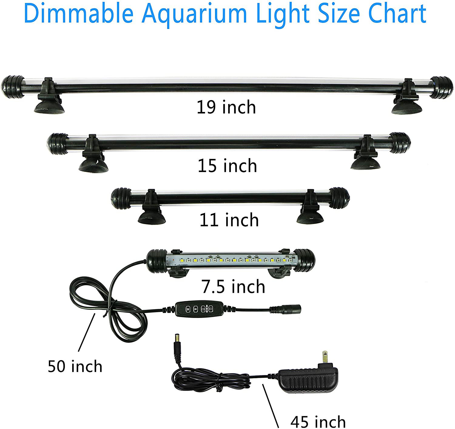 Mingdak Submersible LED Aquarium Light,Fish Tank Light with Timer Auto On/Off, White & Blue LED Light Bar Stick for Fish Tank, 3 Light Modes Dimmable,8W,15 Inch