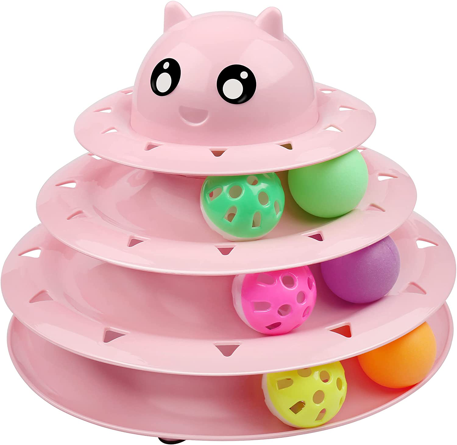 UPSKY Cat Toy Roller 3-Level Turntable Cat Toys Balls with Six Colorful Balls Interactive Kitten Fun Mental Physical Exercise Puzzle Kitten Toys. Animals & Pet Supplies > Pet Supplies > Cat Supplies > Cat Toys UPSKY Pink  