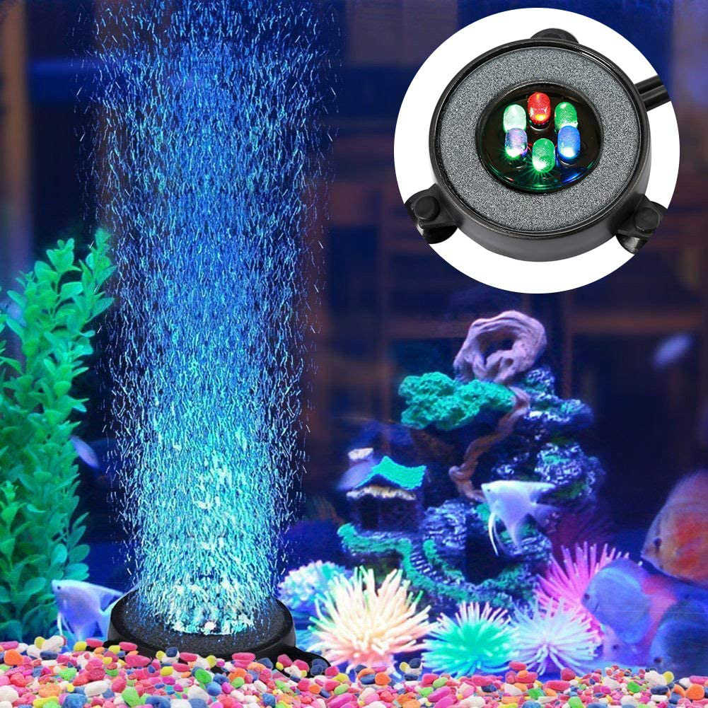 NICREW Aquarium Stone Disk, round Fish Tank Bubbler with Leds, Aquarium and Fish Tank Decoration