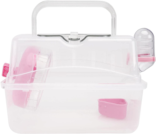 TEHAUX Dwarf Hamster Travel Cage Habitat, Small Animal Portable Travel Carrier with Accessories Including Exercise Wheel Water Bottle and Food Dish （ Pink ） Animals & Pet Supplies > Pet Supplies > Small Animal Supplies > Small Animal Habitat Accessories TEHAUX   