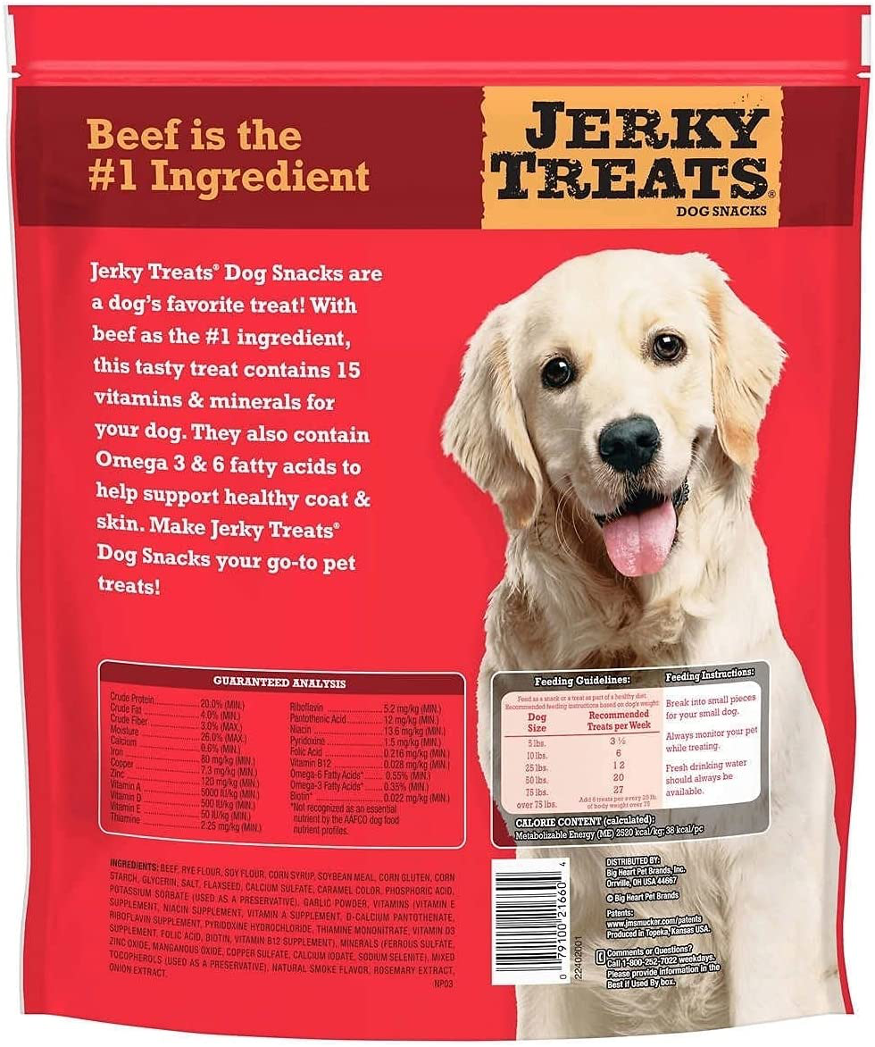 Jerky Treats Tender Beef Strips Dog Snacks 15 Vitamin& Mineral& Omega 3 Made in USA, 60 Oz, New Packaging (1 Pack)