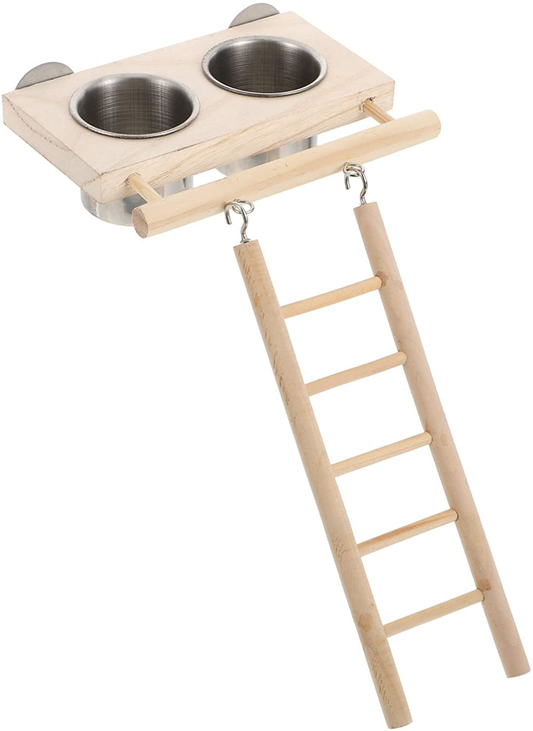 Balacoo 1 Set Ladder Climbing Parrot Feeder Cup Wooden Parrot Perch with Feeder Cups Birds Food Container Cup Parrot Eating Cup for Conure Macaw Cockatiel Finch Small Animals Animals & Pet Supplies > Pet Supplies > Bird Supplies > Bird Ladders & Perches Balacoo   