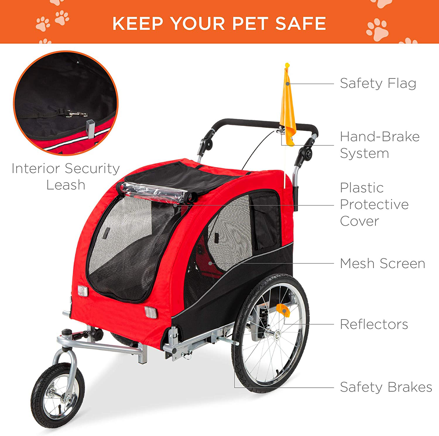 Best Choice Products 2-In-1 Pet Stroller and Trailer W/Bike Hitch, Suspension, Safety Flag, and Reflectors Animals & Pet Supplies > Pet Supplies > Dog Supplies > Dog Treadmills Best Choice Products   