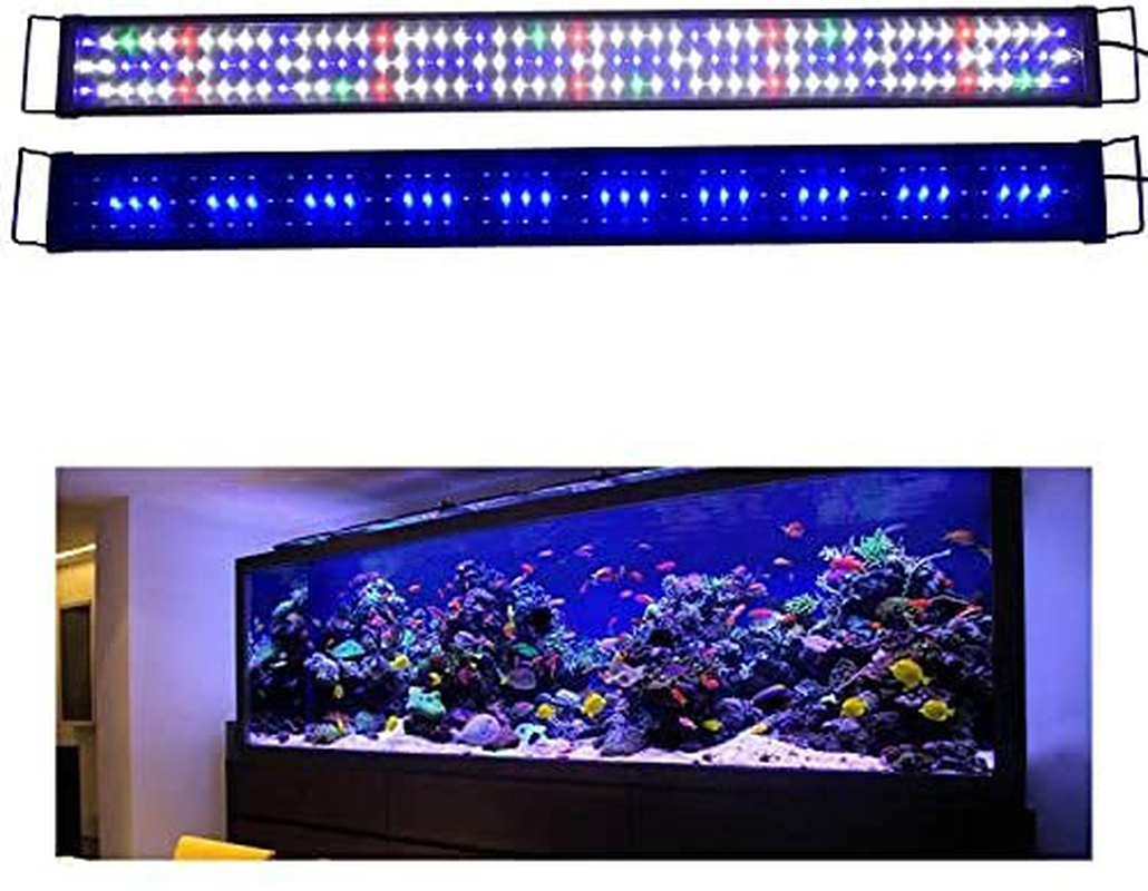 KZKR Upgraded Aquarium Light 11 to 78 Inch Full Spectrum Fish Tank Light Adjustable Remote Control Hood Lamp Lighting for Freshwater Saltwater Marine, White and Blue
