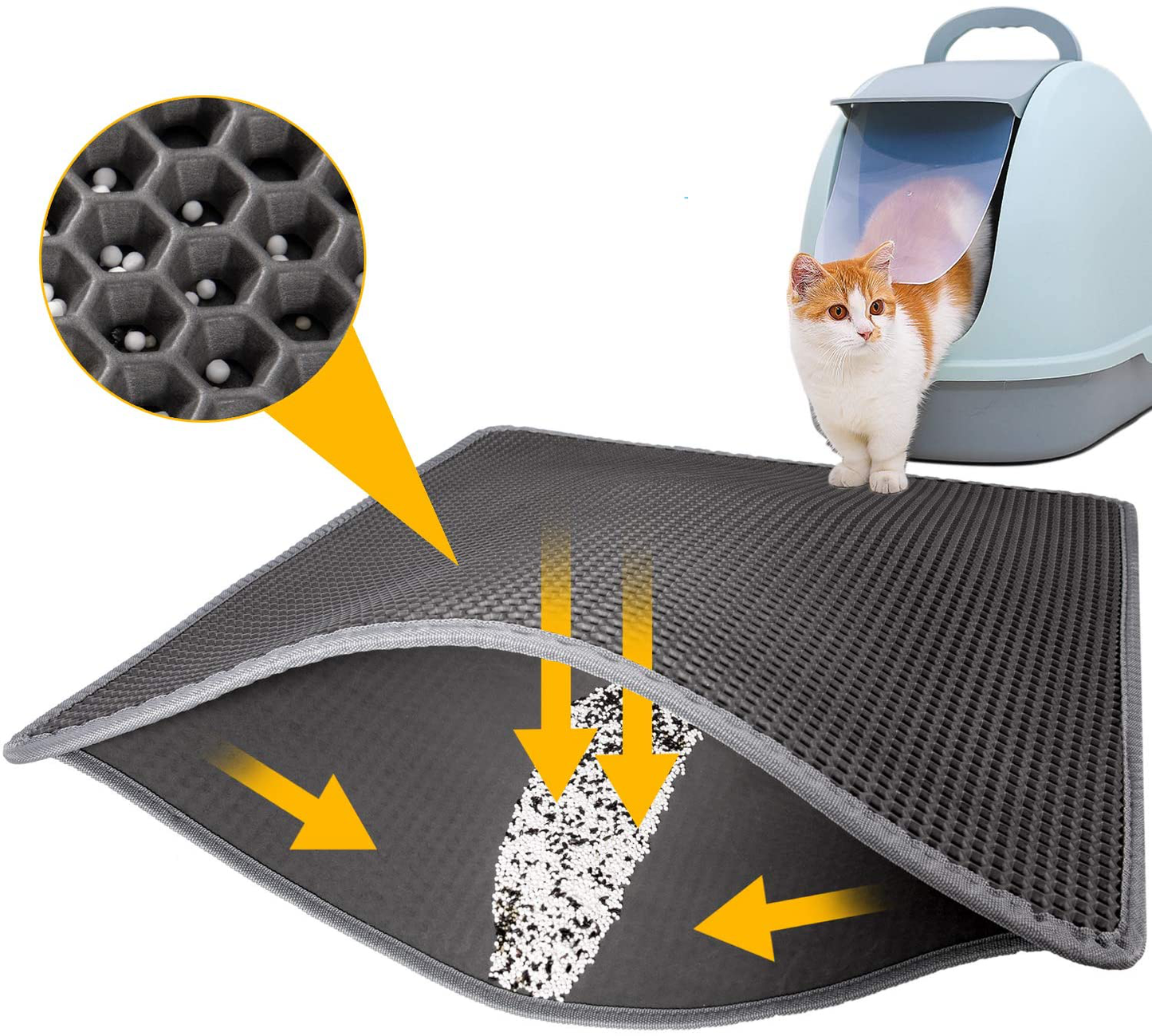 Letoo Cat Litter Mat Trapping for Litter Box, No-Toxic & Super Size, Urine & Waterproof, Honeycomb Double Layer anti Tracking Kitty Mats, No Phthalate, Washable Easy Clean