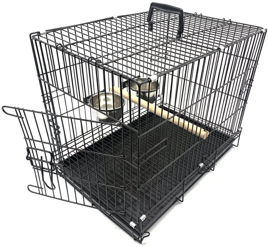 Mcage Travel Vet Bird Parrot Cage Carrier Foldable with Stainless Bowls and Wooden Stand Perch Animals & Pet Supplies > Pet Supplies > Bird Supplies > Bird Cages & Stands Mcage   