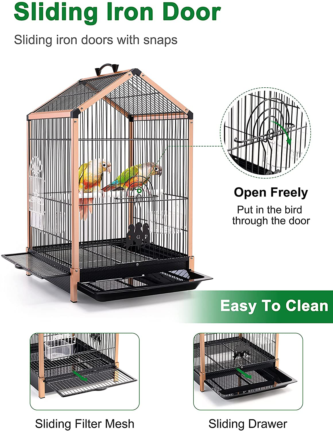 Apebettrel 19 Inch Bird Cage for Small Bird, Aluminum Alloy Frame Portable Bird Travel Carrier for Small Parrot, Lovebirds, with Sliding Iron Door/Bird Bath Tray/2 Feeders/2 Windows Animals & Pet Supplies > Pet Supplies > Bird Supplies > Bird Cage Accessories Apebettrel   