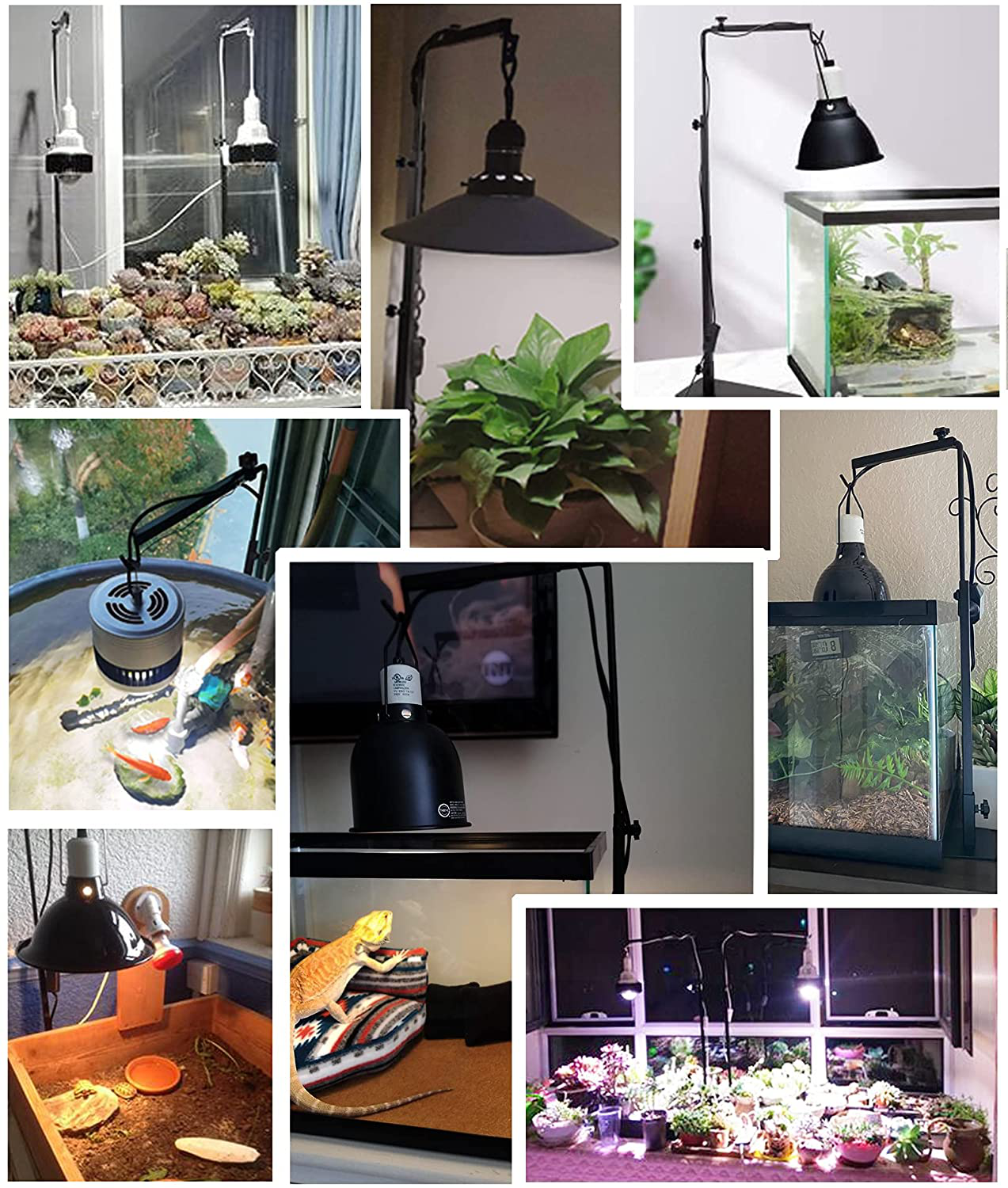Reptile Metal Lamp Stand for Terrarium - for Plants Adjustable Led Grow Lights Stand , 360 ° Rotatable Heat Bulb Holder with Strong Hook for Turtle Tank,Tortoise Habitat,Hermit Crab Tank Ect