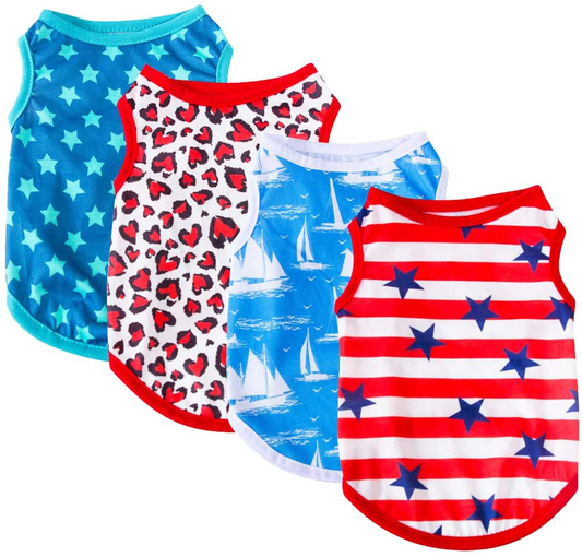 Sebaoyu 4-Pack Puppy Clothes for Small Dogs Girl Boy Summer Dog Clothes Outfit Cute Cat T-Shirt Apparel Soft Pup Costume Vest for Ropa Para Perros Yorkie Medium Female Male Breed Animals & Pet Supplies > Pet Supplies > Dog Supplies > Dog Apparel Sebaoyu Star Medium 