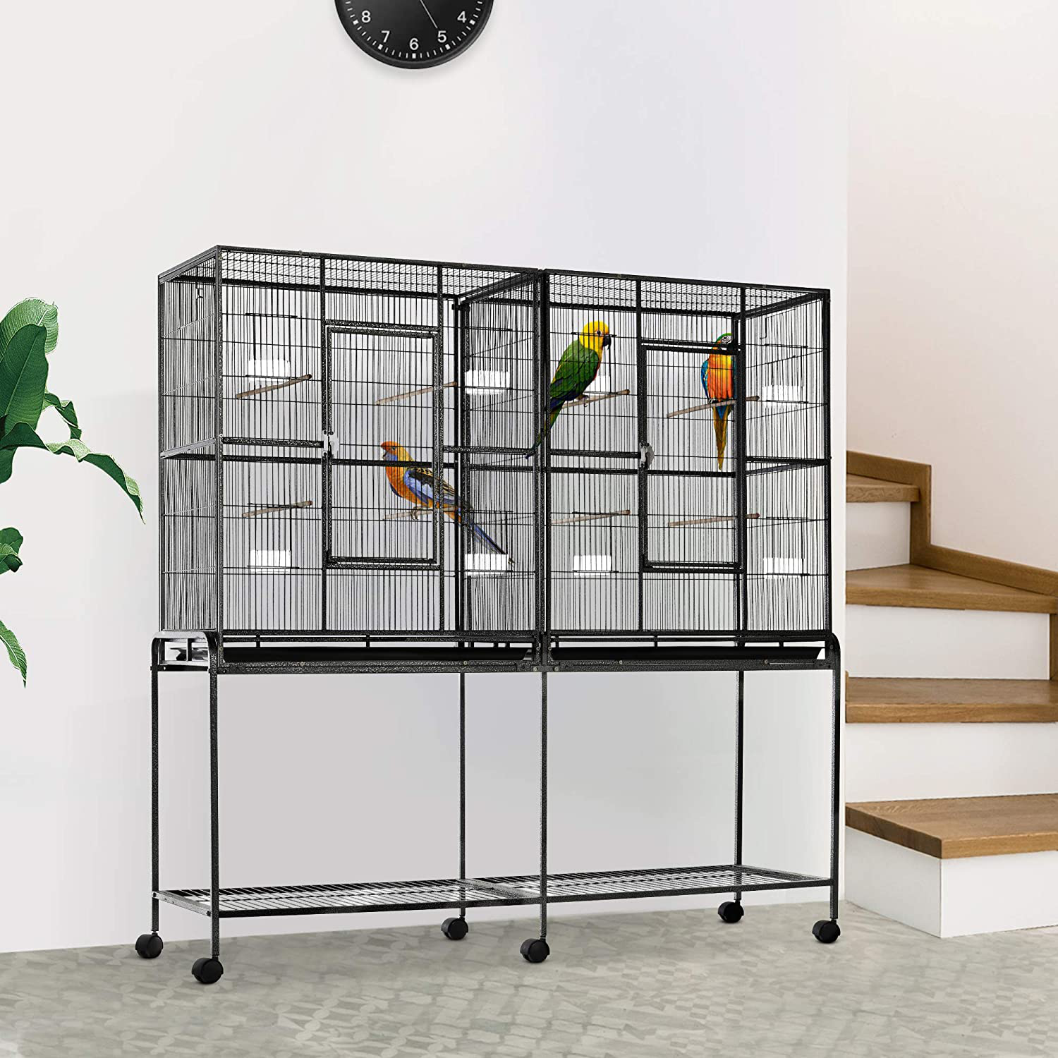 Pawhut Rolling Metal Bird Cage Feeder with Detachable Rolling Stand, Storage Shelf, Wood Perch & Food Container Animals & Pet Supplies > Pet Supplies > Bird Supplies > Bird Cage Accessories PawHut   