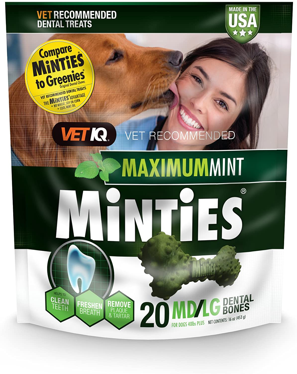 Minties Vetiq Dog Dental Bone Treats, Dental Chews for Dogs, (Perfect for Medium/Large Dogs over 40 Lbs) Animals & Pet Supplies > Pet Supplies > Dog Supplies > Dog Treats Minties 20 Count  