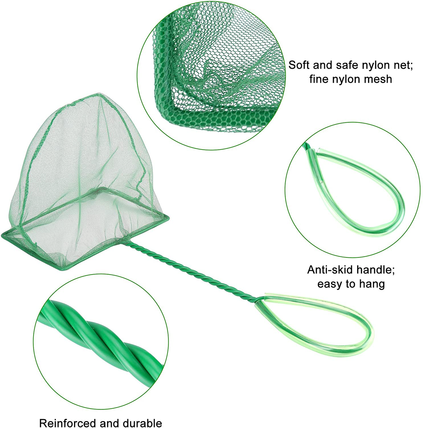 Lpraer Aquarium Fish Net Fine Mesh Nylon Net with Long Handle Square Quick Catch Net for Fish Tank
