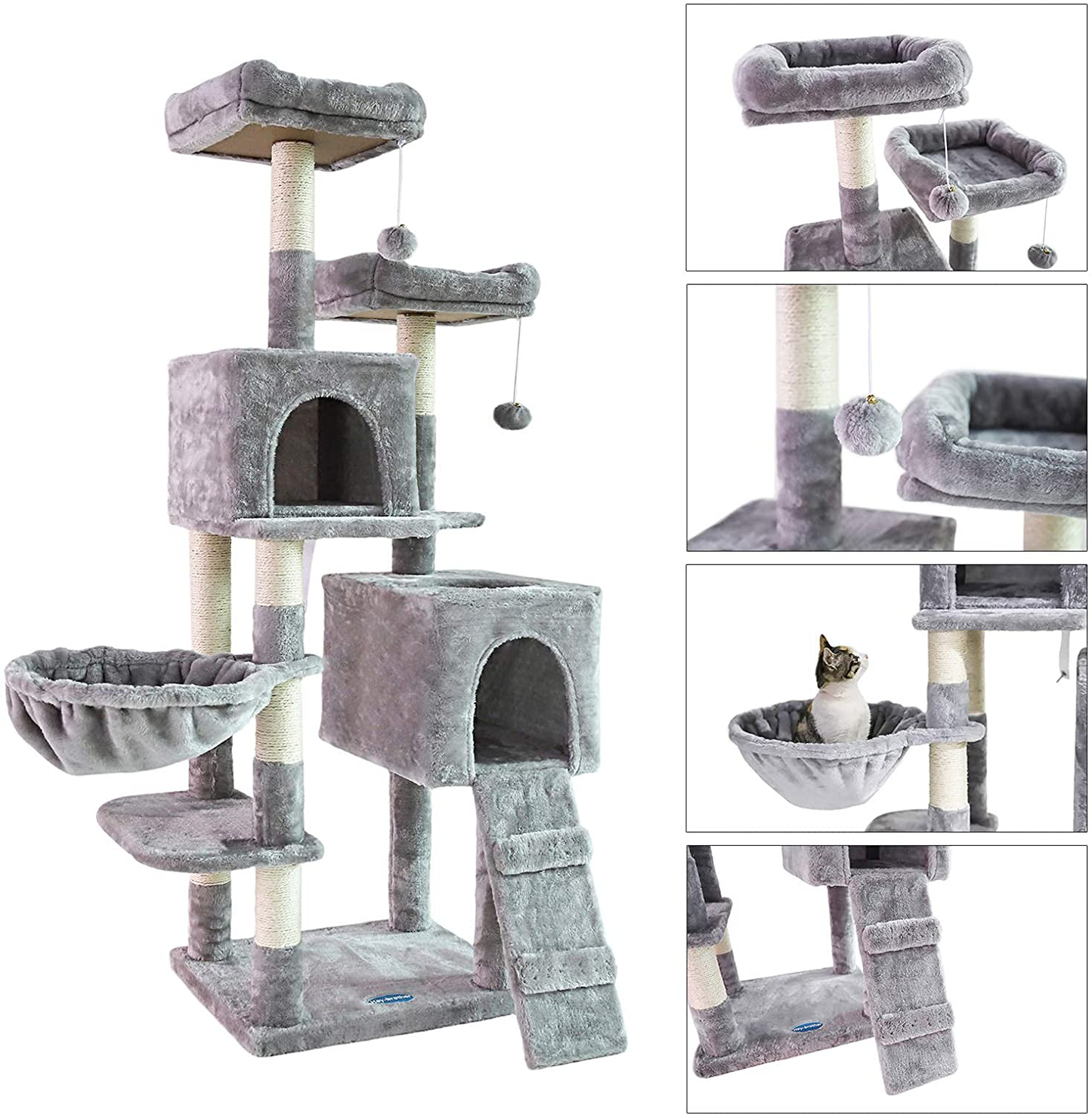 Hey-Brother 58'' Multi-Level Cat Tree Condo Furniture with Sisal-Covered Scratching Posts, 2 Plush Condos, Hammock for Kittens, Cats and Pets Animals & Pet Supplies > Pet Supplies > Cat Supplies > Cat Furniture Hey-brother   