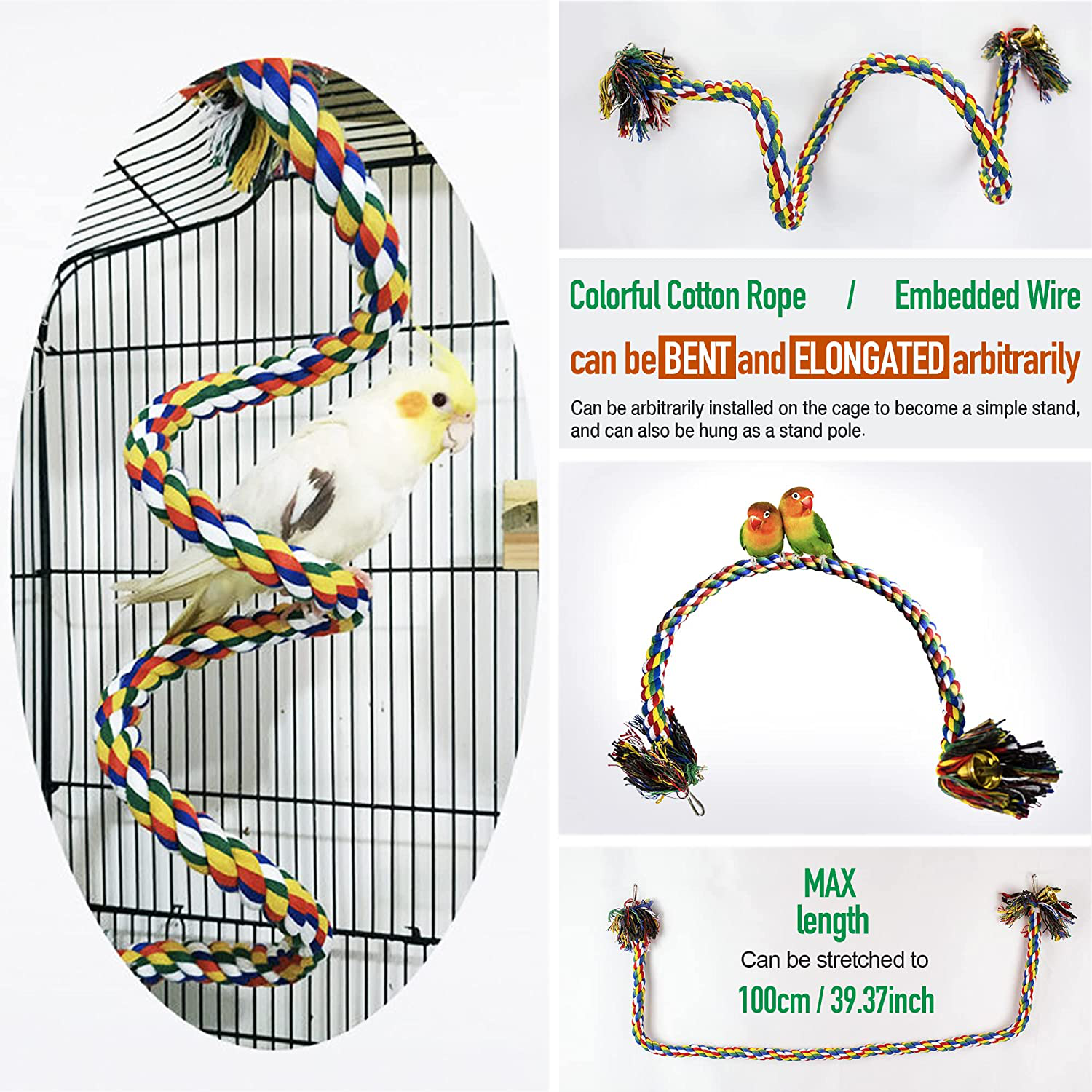 Duckiimo 3Pack Parrot Climbing Net Toys-Bird Rope Ladder Bungee Toy-Bird Swing Hanging Cage-Perch Stand Chew Toys for Parrot, Cockatiel, Parakeets, Cockatoos, Budgies, Conure, Macaw Animals & Pet Supplies > Pet Supplies > Bird Supplies > Bird Ladders & Perches Duckiimo   