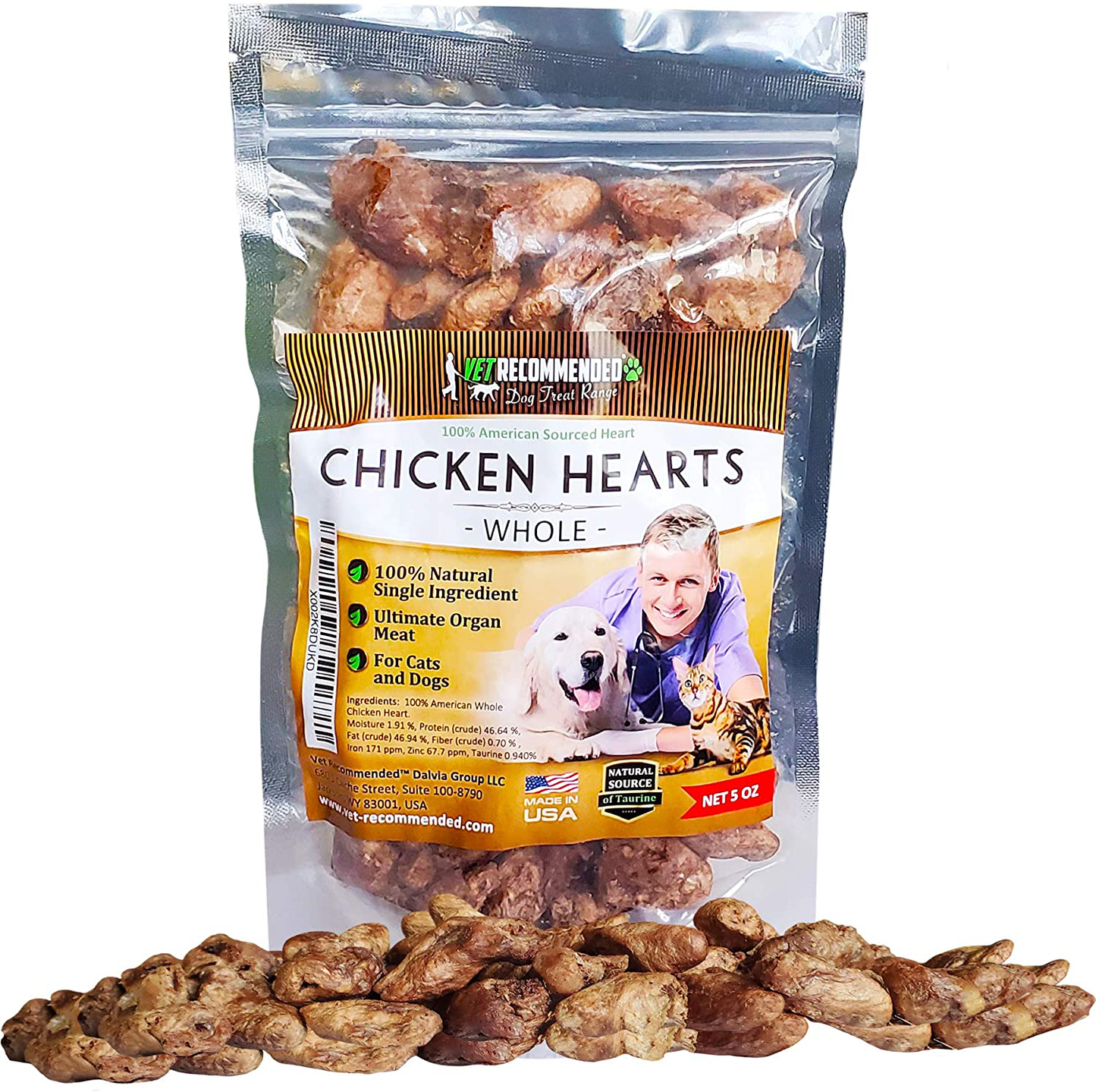 Vet Recommended - Whole Chicken Hearts for Dogs & Cats (Giant 5Oz Bag) - Freeze Dried All Natural Dog Treats - Perfect Organ Meat for Dogs & Cats - Human Grade - Natural Source of Taurine - USA Made Animals & Pet Supplies > Pet Supplies > Small Animal Supplies > Small Animal Treats Vet Recommended   