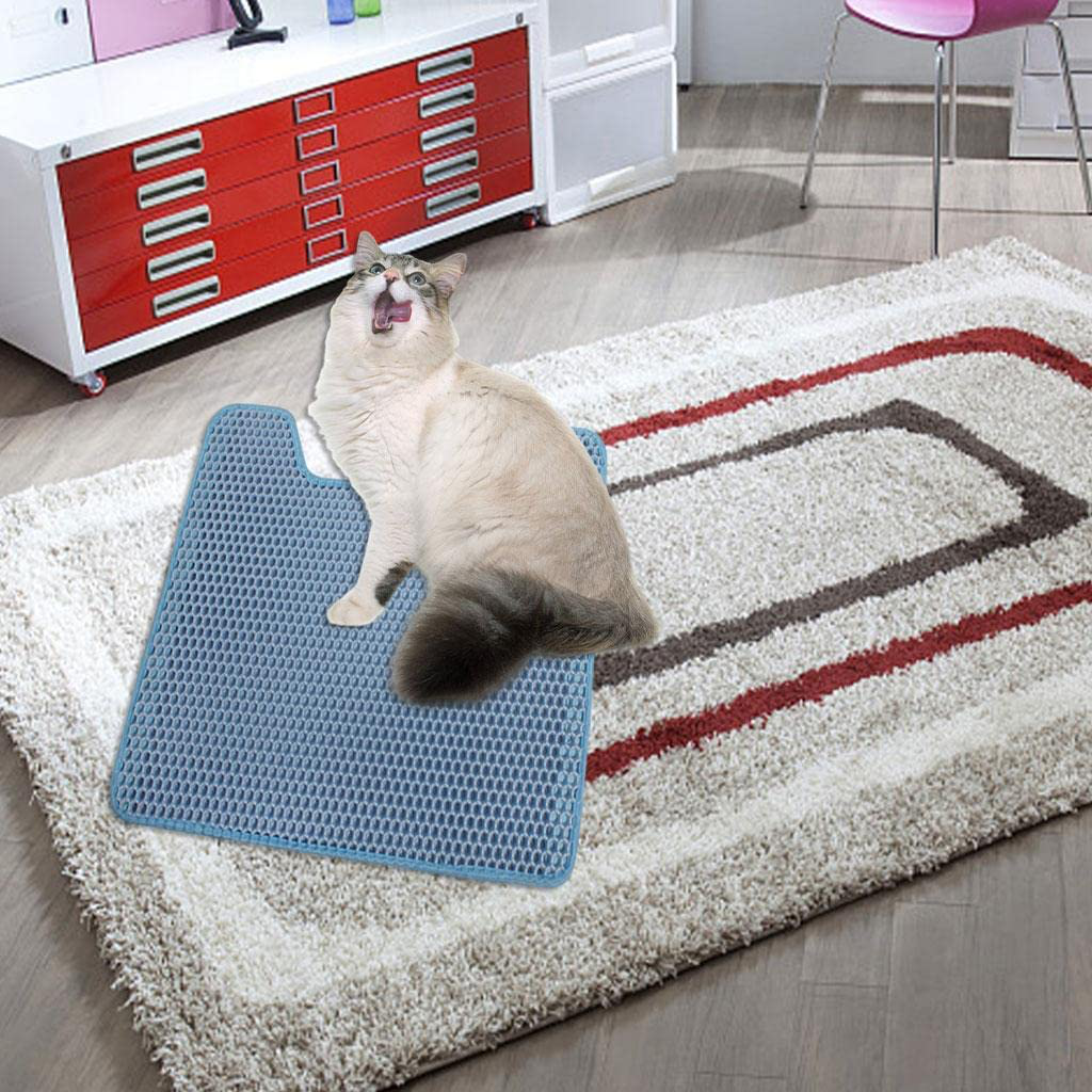 Homyl Non-Slip Cat Litter Mat Pads Washable Rug for Pet Supply Cats Litter Box Kitty - Blue