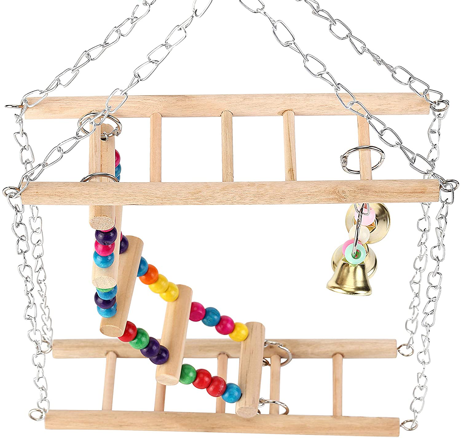 Filhome Hanging Bird Ladder Swing Bridge Toys, Parrot Playground Perch Stand Toy Bird Cage Accessories for Parakeets Cockatiels, Conures, Macaws, Finches Animals & Pet Supplies > Pet Supplies > Bird Supplies > Bird Gyms & Playstands Filhome   