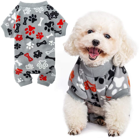 PUPTECK Soft Polar Fleece Dog Pajamas - Adorable Puppy Clothes Jumpsuit Pjs - Lightweight Cat Coat Pet Apparel - Cute Paw Design Animals & Pet Supplies > Pet Supplies > Dog Supplies > Dog Apparel PUPTECK Grey Large 