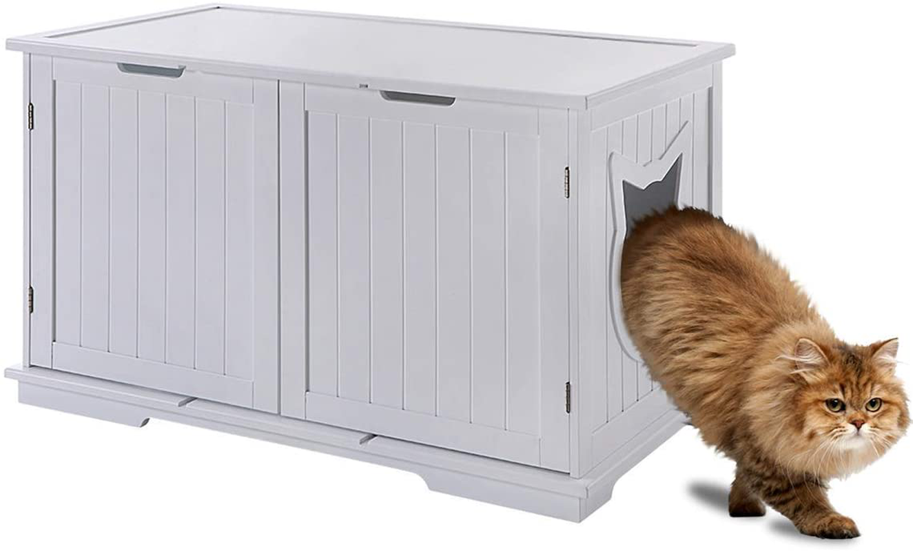 Sweet Barks X-Large Designer Cat Washroom Storage Bench Cat Litter Box Enclosure Furniture Box House with Table, Big Enough for Automatic Litter Box or Two Litter Boxes.