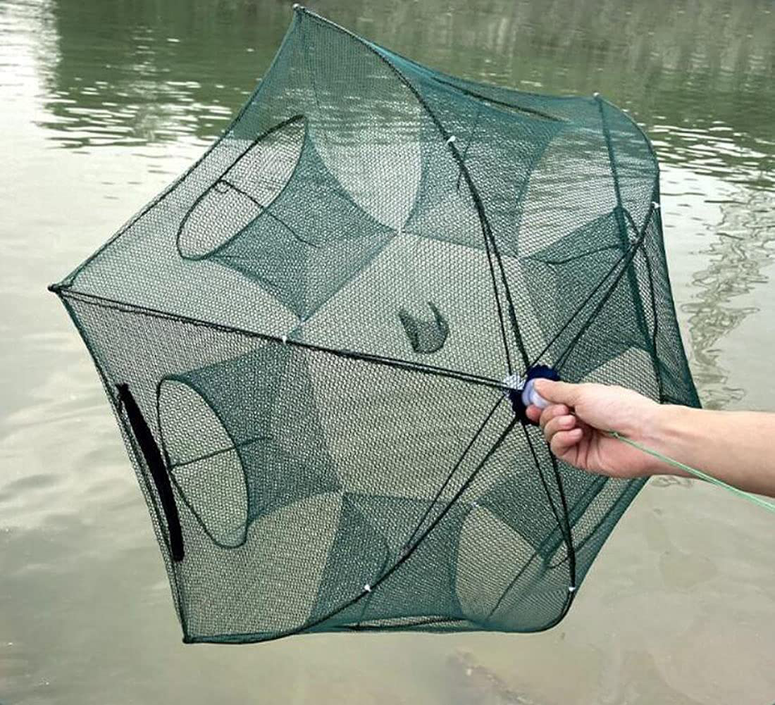 Crawfish Trap,Foldable Fishing Bait Trap Cast Net Cage for Catching Small Bait  Fish Eels Crab Lobster Shrimp,4 Holes 