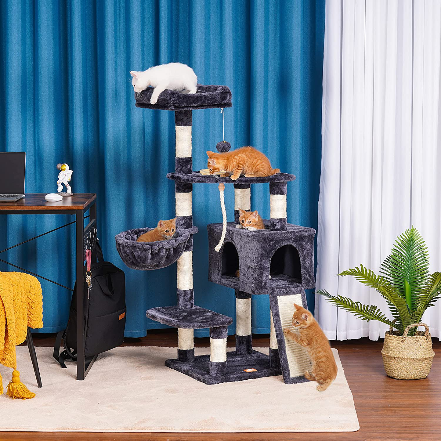 Heybly Cat Tree Cat Tower for Indoor Cats Multi-Level Cat Furniture Condo with Feeding Bowl and Scratching Board Animals & Pet Supplies > Pet Supplies > Cat Supplies > Cat Furniture Heybly   