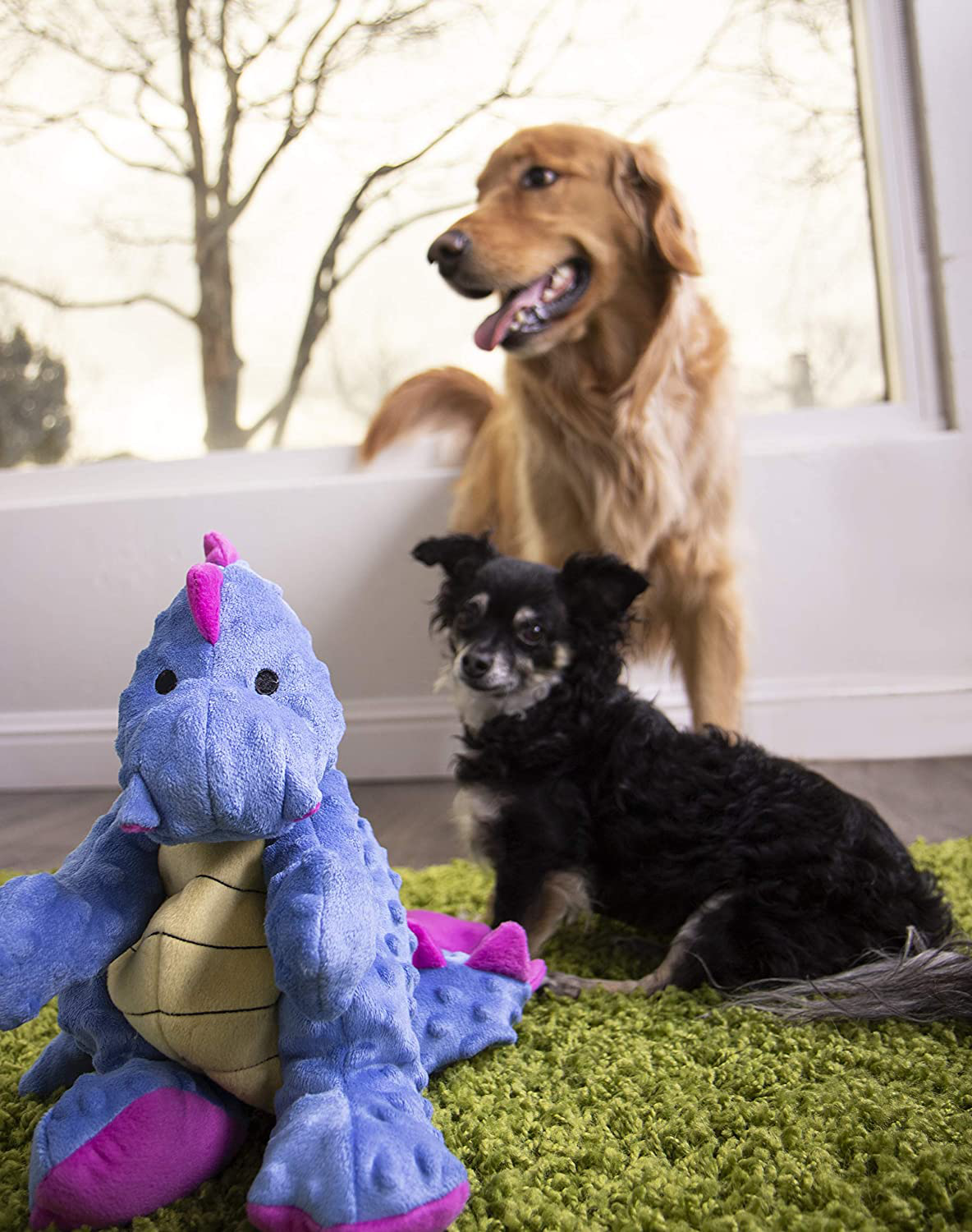 Godog, Dragons, Squeaker Dog Toy, Chew Resistant, Durable Plush, Soft, Tough, Reinforced Seams, Periwinkle, Extra Large