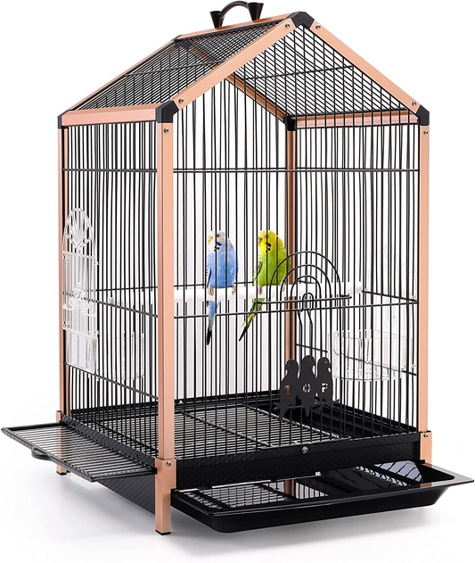 Apebettrel 19 Inch Bird Cage for Small Bird, Aluminum Alloy Frame Portable Bird Travel Carrier for Small Parrot, Lovebirds, with Sliding Iron Door/Bird Bath Tray/2 Feeders/2 Windows