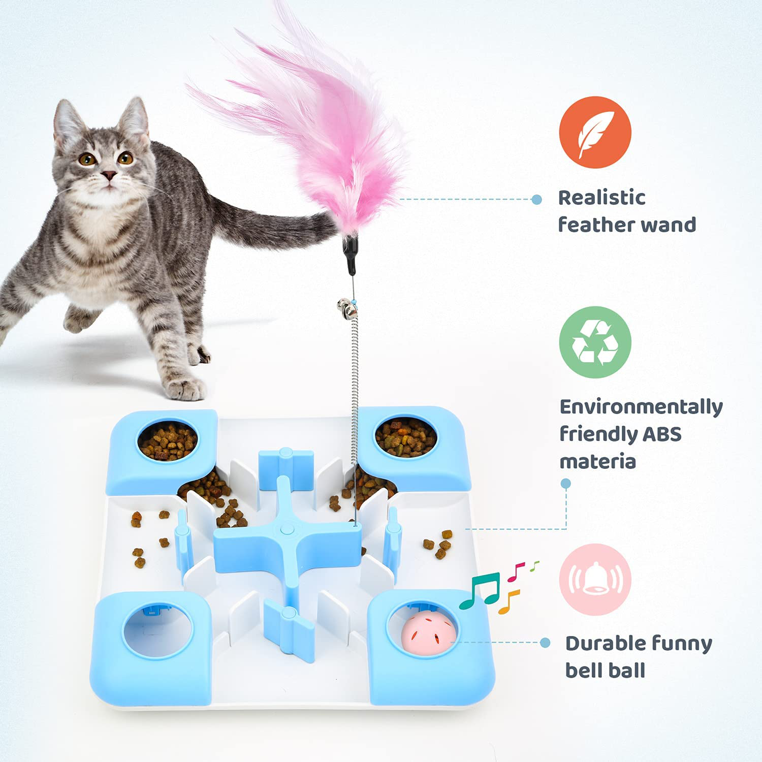 IOKHEIRA Interactive Cat Toy, Cat Toys for Indoor Cats Interactive, Cat Feather Toy with Bell, Cat Treat Toy for Large& Small Cat, Cat Puzzle Toy for Fun Animals & Pet Supplies > Pet Supplies > Cat Supplies > Cat Toys IOKHEIRA   