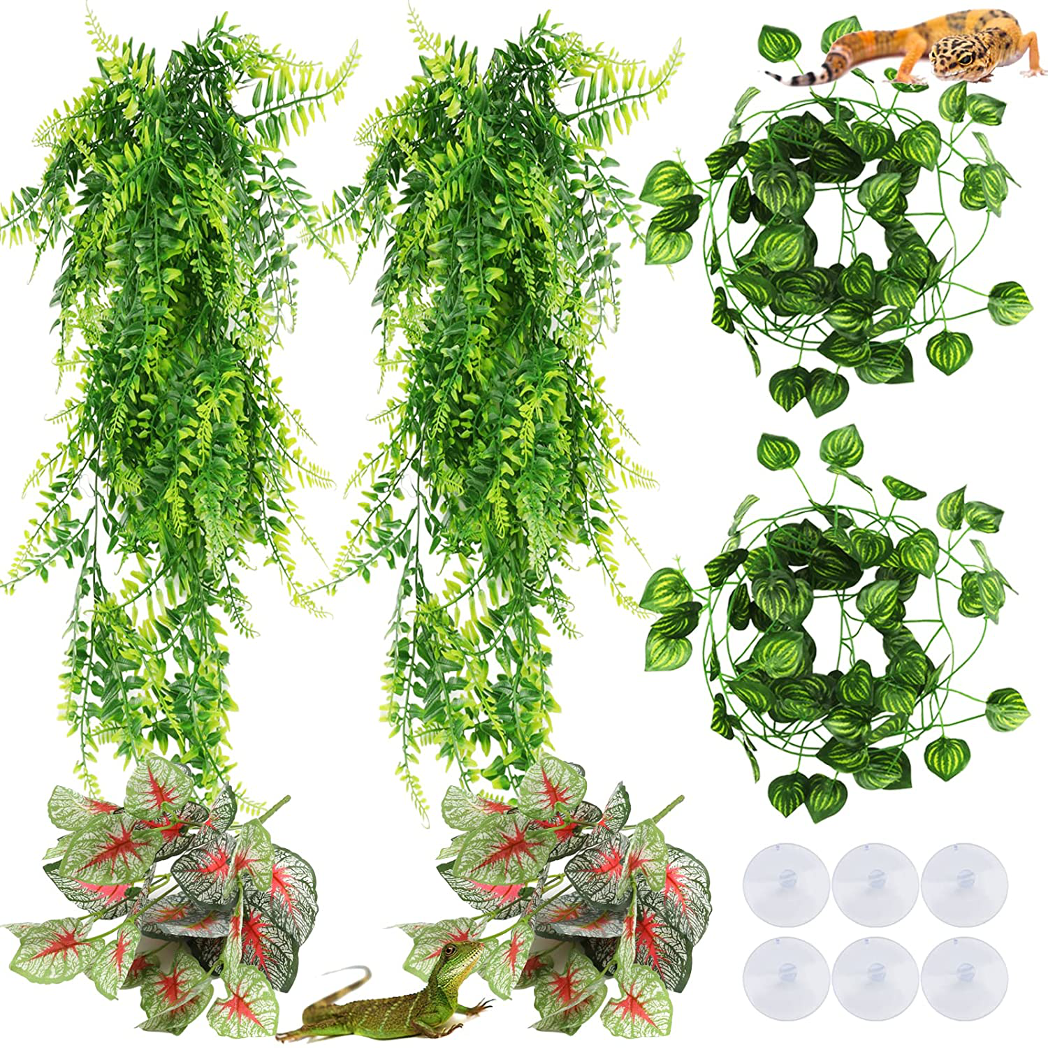 Pietypet Reptile Lizard Habitat Decor Accessories, Bearded Dragon Hammock, Reptile Hammock with Artificial Climbing Vines and Plants for Chameleon, Lizards, Gecko, Snakes, Lguana Animals & Pet Supplies > Pet Supplies > Reptile & Amphibian Supplies > Reptile & Amphibian Habitats PietyPet 2 large hanging plant with vines  