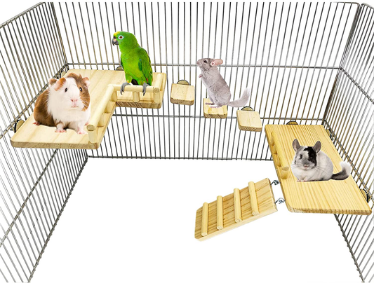 CAREUPET Squirrel Hamster Wooden Platform Jumping Board Climbing Ladder,Bird Perches Cage Toys,Natural Wooden Gerbil Standing Platform, Chinchilla Cage Accessories Animals & Pet Supplies > Pet Supplies > Small Animal Supplies > Small Animal Habitat Accessories CAREUPET   