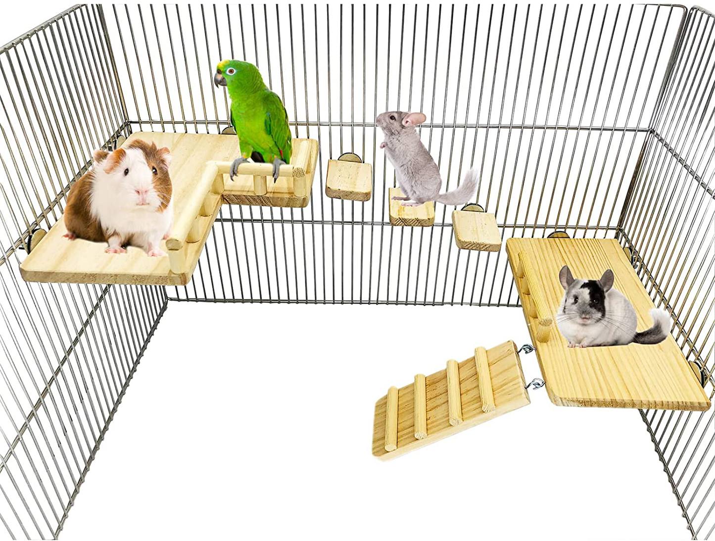 CAREUPET Squirrel Hamster Wooden Platform Jumping Board Climbing Ladder,Bird Perches Cage Toys,Natural Wooden Gerbil Standing Platform, Chinchilla Cage Accessories