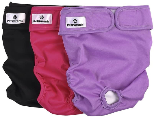 Pet Parents Washable Dog Diapers (3Pack) of Durable Doggie Diapers, Premium Female Dog Diapers