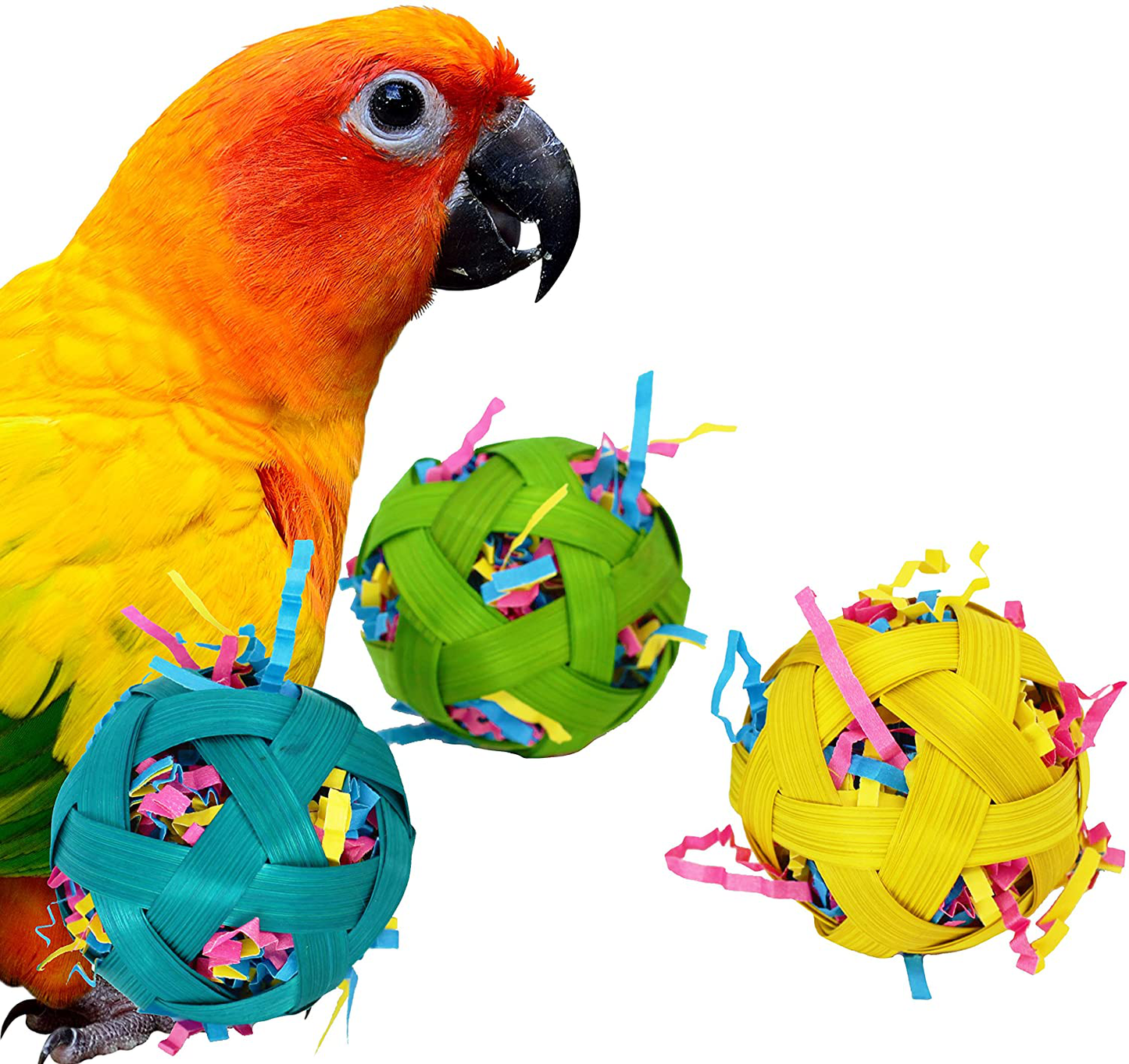 Bonka Bird Toys 1237 3 Natural Stuffed Bamboo Balls 2" Bird Toy Parrot Foraging Foot Craft Talon Cage
