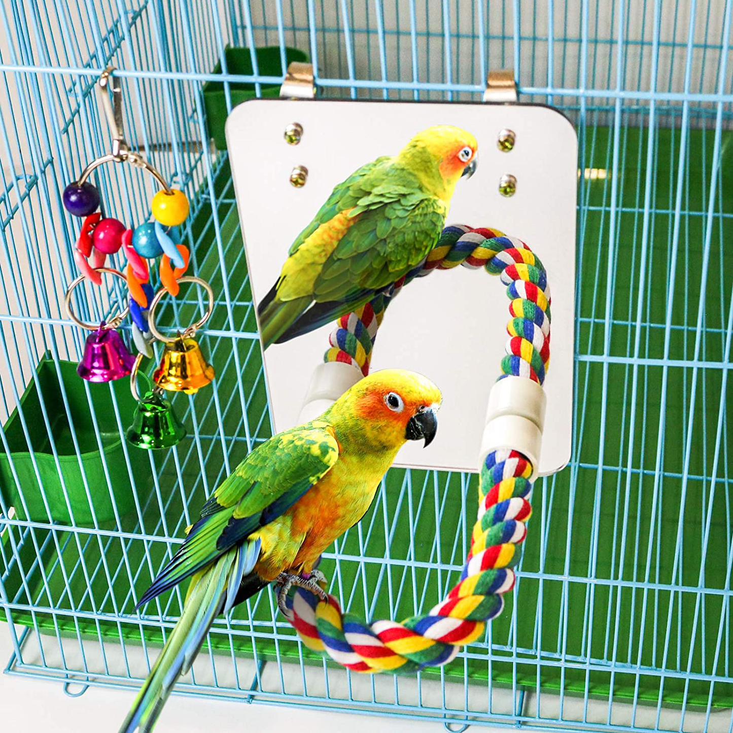 Suruikei 7 Inch Bird Mirror with Rope Perch Cockatiel Mirror Parrot Swing Toys Parrot Cage Toys for Parakeet Cockatoo Cockatiel Conure Lovebirds Finch Canaries Animals & Pet Supplies > Pet Supplies > Bird Supplies > Bird Toys suruikei   