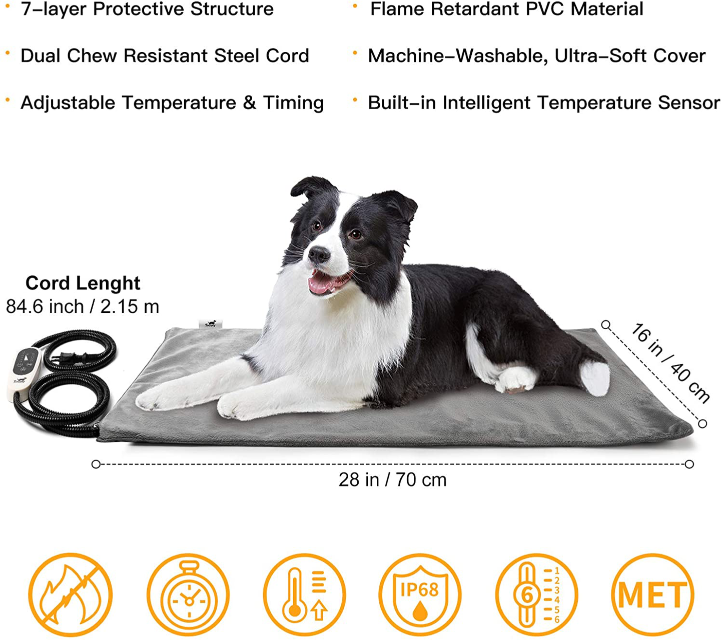 Toozey Katzen & Hund Heizmatte Innen 90 * 60cm, Timing & Temperatur  Einstellbar Sicher Elektrisch Haustier Heizdecke, Weicher Wärmedecke für