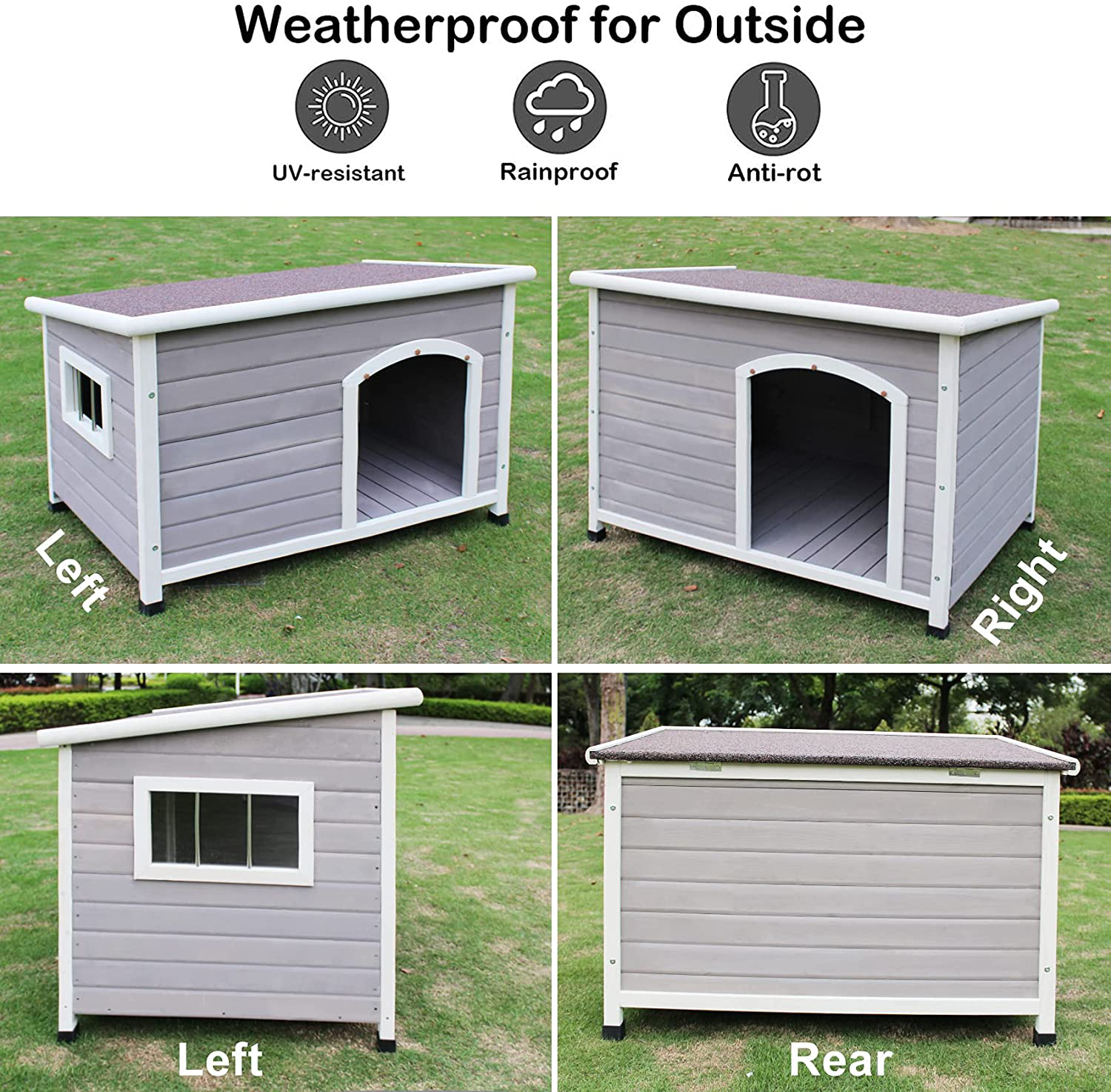 Rockever Wood Dog Houses Outdoor Insulated, Weatherproof Dog Houses outside with Door Cute Wooden